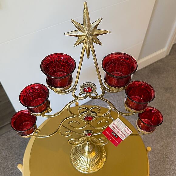 Ashland 21" Red & Gold 6-Votive Candle Holder Decor for Christmas Special Events - Picture 9 of 13